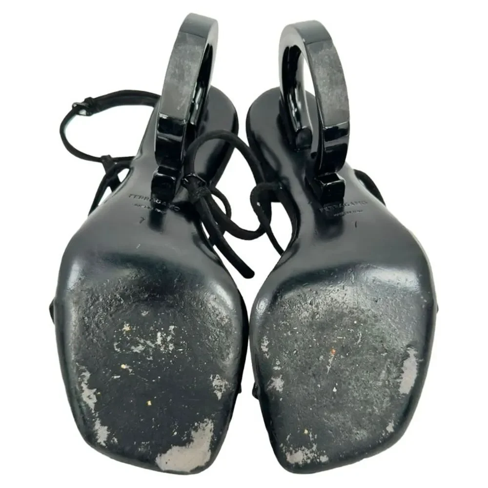 Ferragamo Elina Sandal Heels in Black Goat Suede